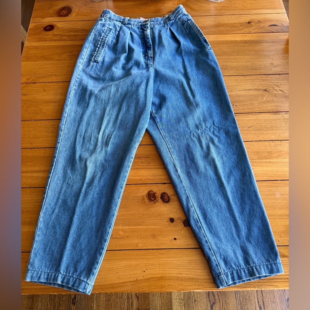 Susan Bristol 80s High Waisted Pleated Balloon Style Denim Mom Jeans Vintage 8 - Picture 1 of 15